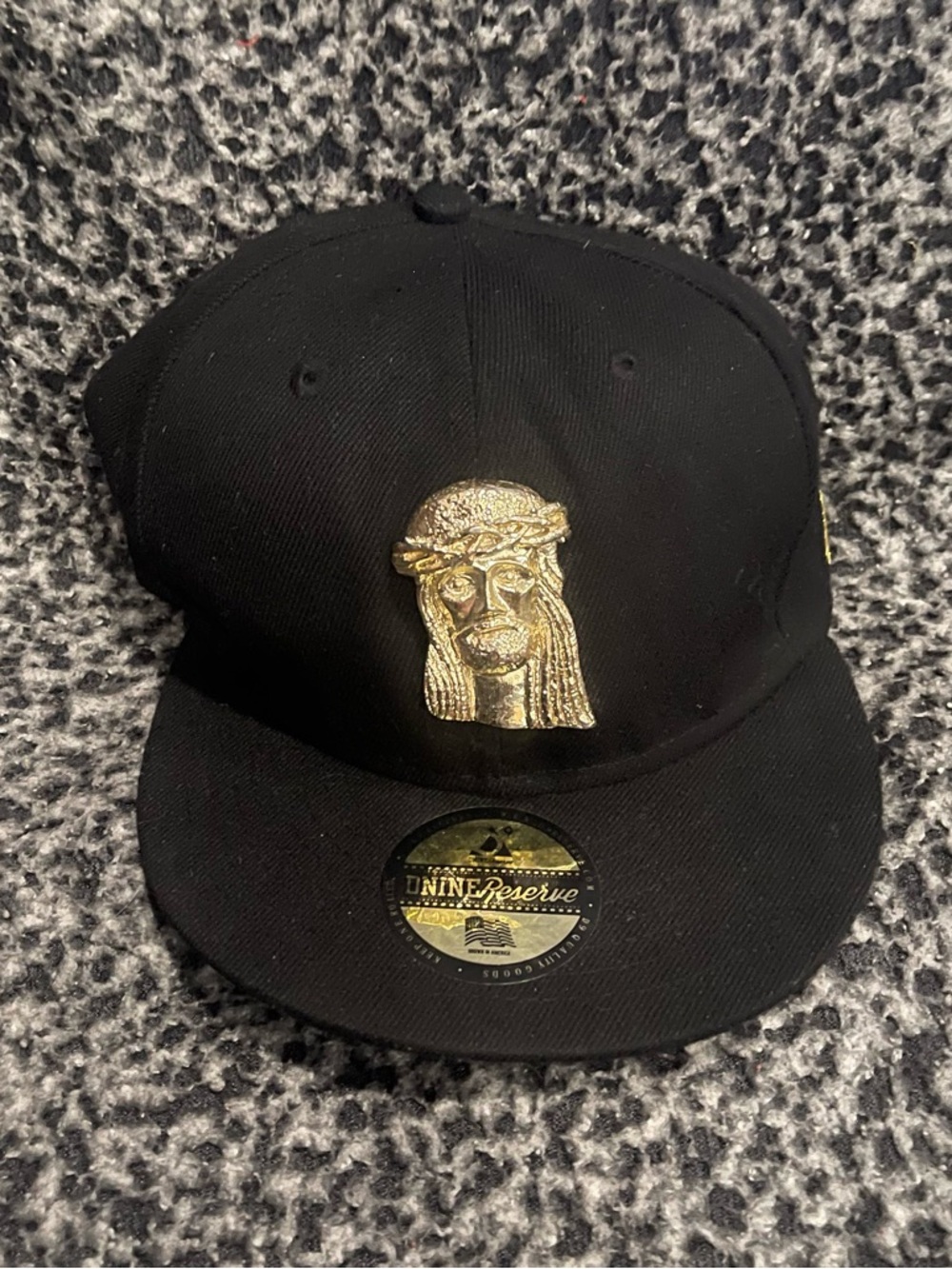 Choice of Black Snapback Hat with Gold Jesus Medallion or Praying Hands